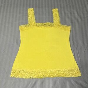 Womens Y2K Yellow Lace‎ Trim Cami Fitted Stretch Romantic Y2K Large